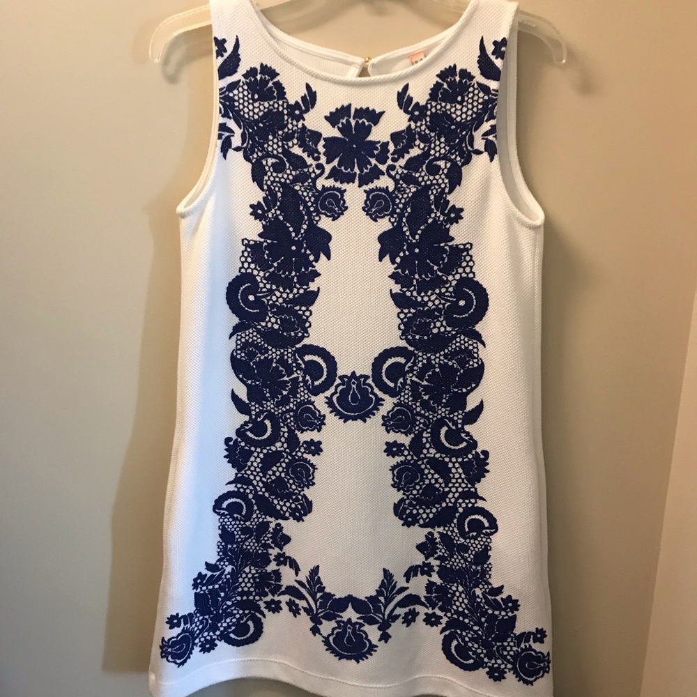 White Dress with Blue Design (POCKETS)